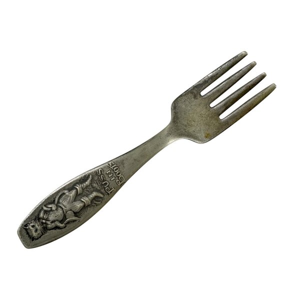Puss N Boots Childs Fork and Knife Regal Silver Co Silverplate Baby Set Vintage - Picture 3 of 7